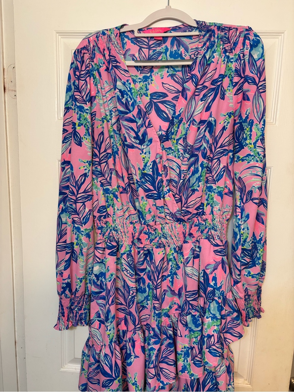Lilly Pulitzer Pink Blue Green Leaf-Print Midi Dress